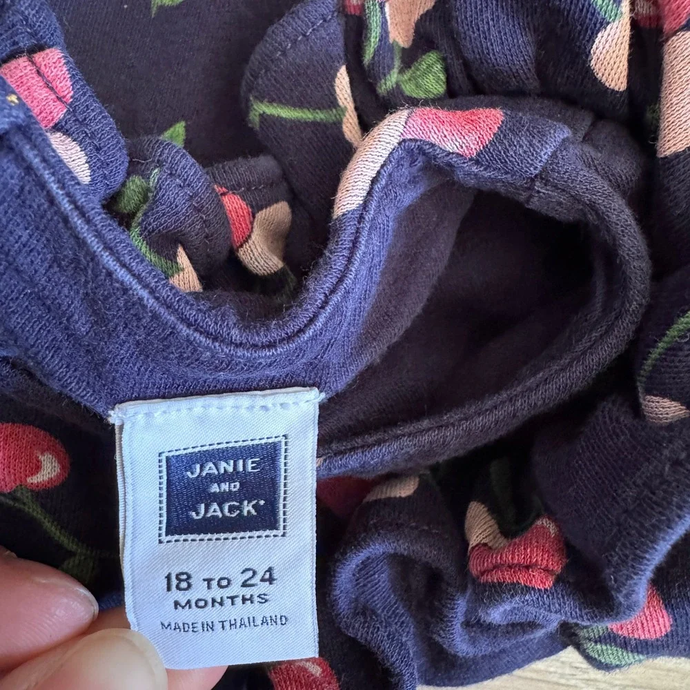 Janie and Jack Girls Navy Blue Cherry Print Ruffle Romper 18-24 Months